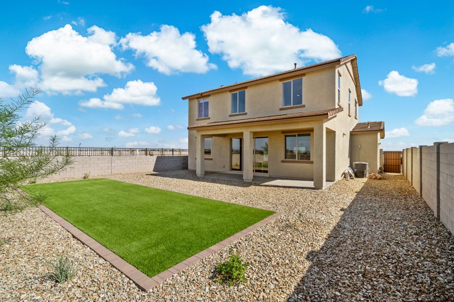 Exterior details and patio area of a home in Elara at Moonlight, Maricopa (Image 2). Exterior details and patio area of a home in Elara at Moonlight, Maricopa (Image 2).
