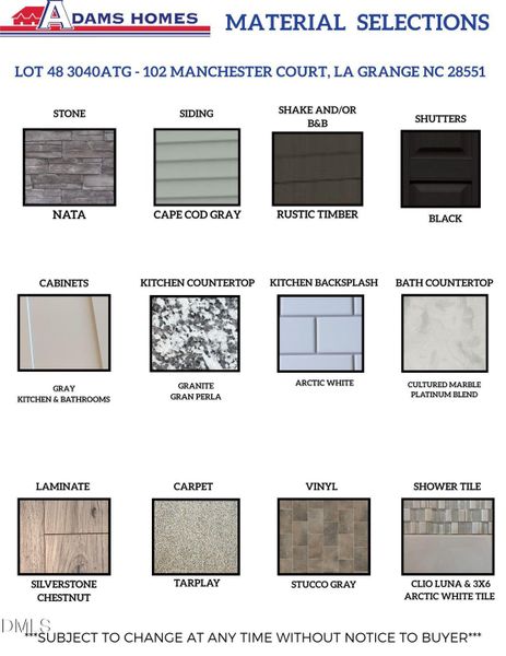 LOT 48 MATERIALS SELECTIONS