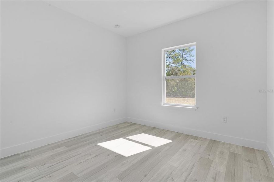 Bedroom 2, with a window looking into the back yard