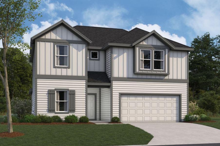 Front exterior of a new home in Cascades at Onion Creek, Austin, TX, highlighting curb appeal (Image 1). Front exterior of a new home in Cascades at Onion Creek, Austin, TX, highlighting curb appeal (Image 1).