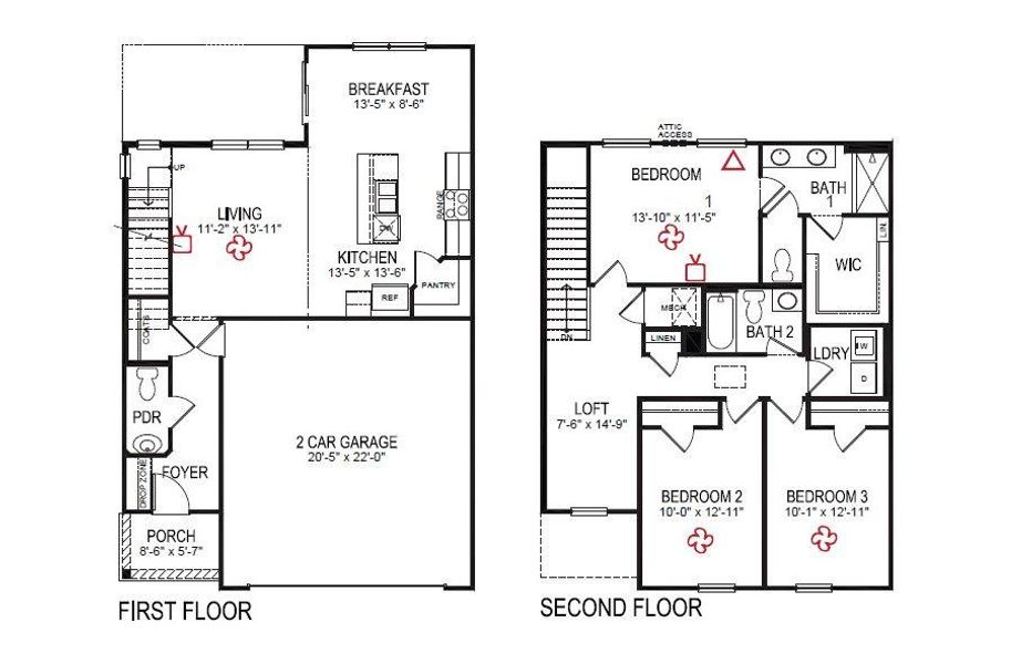 2D floor plan layout of this home in Evergreen Landing, Rossville, GA (Image 2).