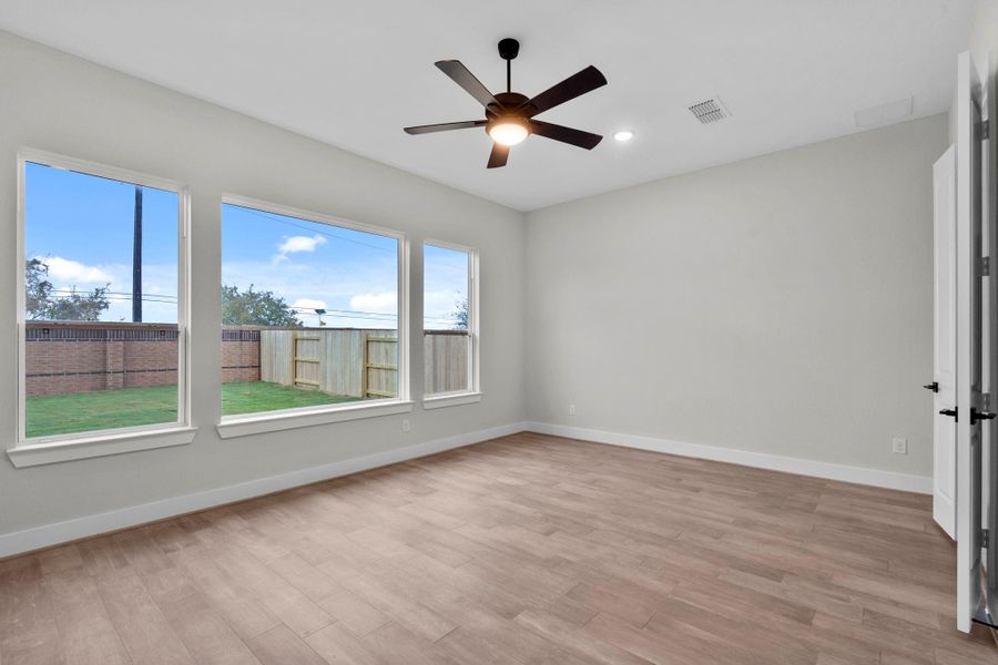 The main bedroom overlooking the yard.