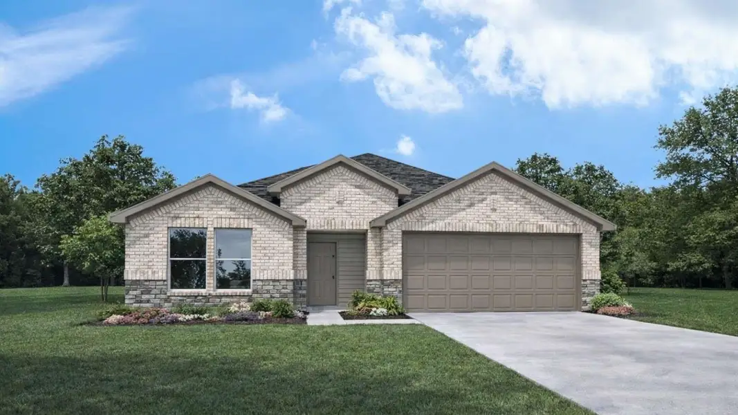 Front exterior of a new home in Porters Mill, New Caney, TX, highlighting curb appeal (Image 1). Front exterior of a new home in Porters Mill, New Caney, TX, highlighting curb appeal (Image 1).