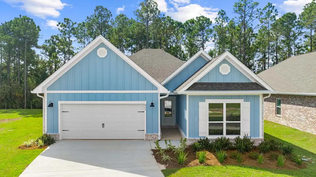 Representative exterior photo of a completed home built from the Kennedy by D.R. Horton in Holley Grove at Peach Creek, Santa Rosa Beach, FL (Image 1). Representative exterior photo of a completed home built from the Kennedy by D.R. Horton in Holley Grove at Peach Creek, Santa Rosa Beach, FL (Image 1).
