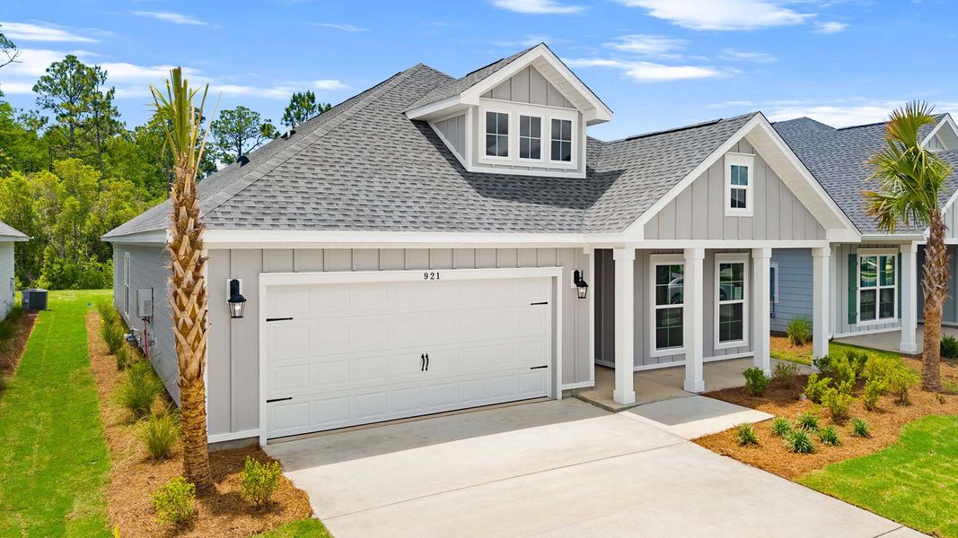 Front exterior of a new home in Breakfast Point East Phase II, Panama City Beach, FL, highlighting curb appeal (Image 2). Front exterior of a new home in Breakfast Point East Phase II, Panama City Beach, FL, highlighting curb appeal (Image 2).