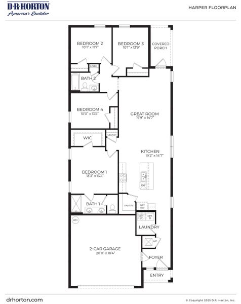 2D floor plan layout for the Harper by D.R. Horton in Cypress Bay West, Palm Bay, FL (Image 3). 2D floor plan layout for the Harper by D.R. Horton in Cypress Bay West, Palm Bay, FL (Image 3).