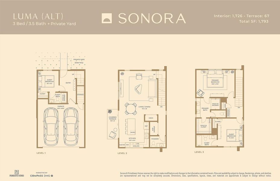 Explore the comprehensive three-level floor plan, detailing a well-organized layout with distinct living zones and a two-car garage. Explore the comprehensive three-level floor plan, detailing a well-organized layout with distinct living zones and a two-car garage.