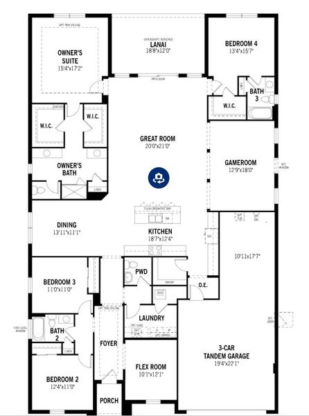 2D floor plan layout for the Red Rock by Mattamy Homes in Sunstone Lakeside at Wellen Park, Venice, FL (Image 4).