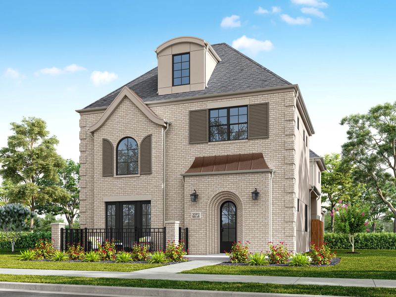 Representative exterior photo of a completed home built from the Mercel by Grenadier Homes in The Garden Homes at Swan Lake Estates, Dallas, TX (Image 2). Representative exterior photo of a completed home built from the Mercel by Grenadier Homes in The Garden Homes at Swan Lake Estates, Dallas, TX (Image 2).