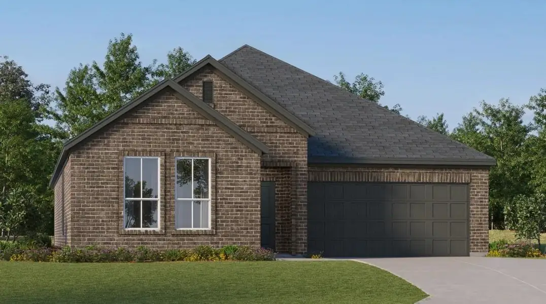 Front exterior of a new home in Anniston: Classic Collection, Katy, TX, highlighting curb appeal (Image 1).