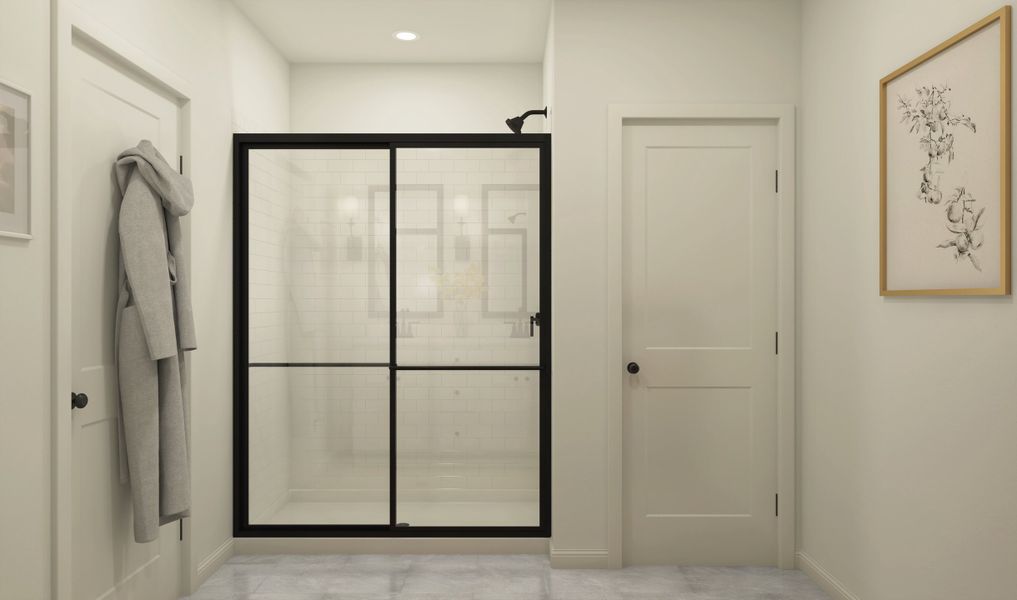 Primary bath with glass-shower enclosure