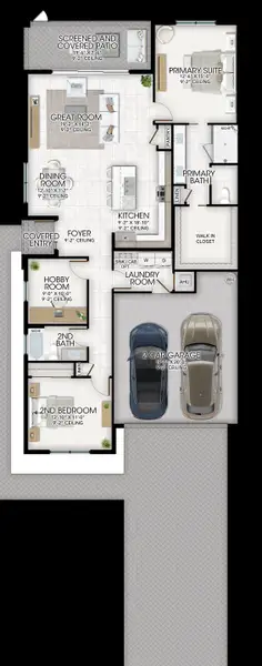 2D floor plan layout for the Bismarck by GL Homes in Valencia Vista at Riverland, Port St. Lucie, FL (Image 4).