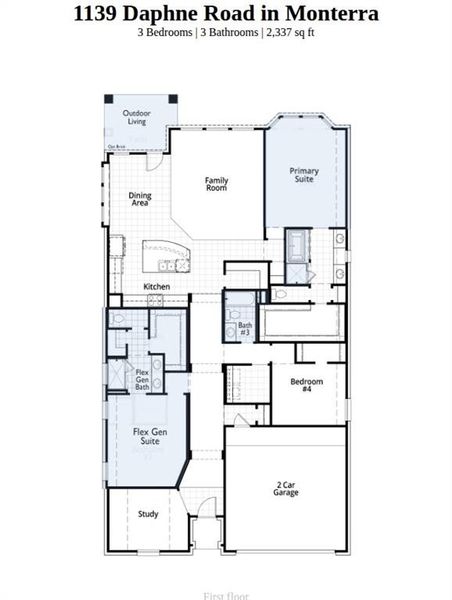 2D floor plan layout of this home in Monterra, Fate, TX (Image 4).