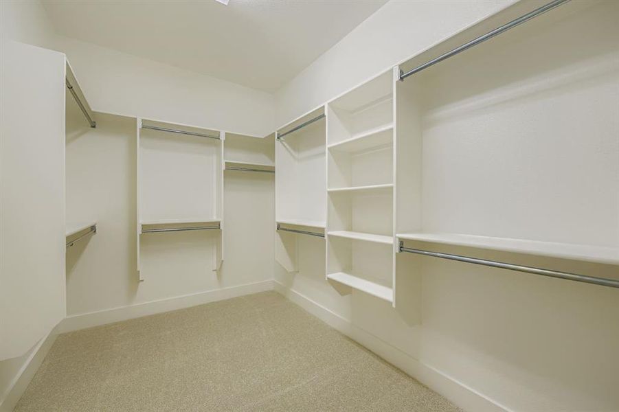 Spacious closet with light colored carpet