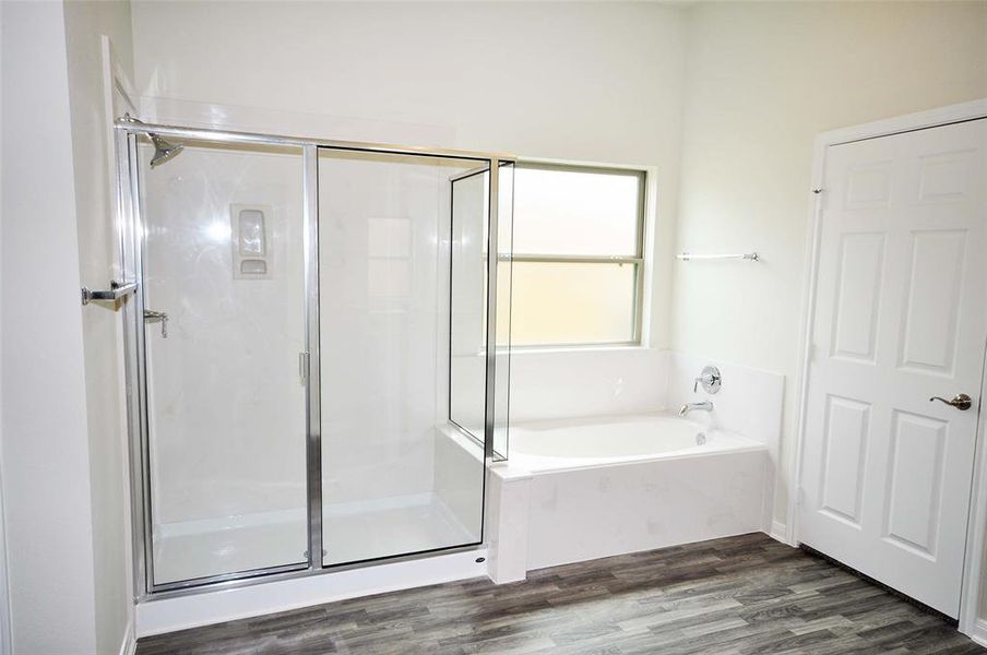 Separate shower and tub in the master bath.