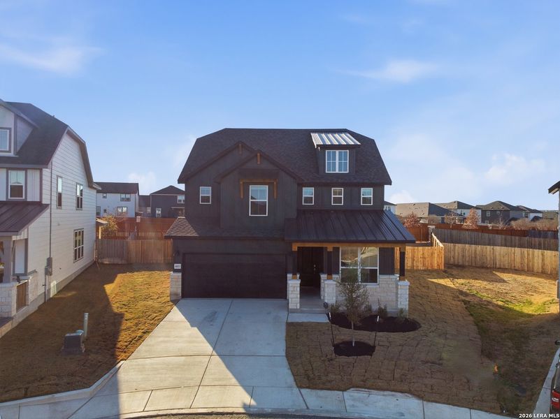 Front exterior of a new home in Horizon Ridge, San Antonio, TX, highlighting curb appeal (Image 1). Front exterior of a new home in Horizon Ridge, San Antonio, TX, highlighting curb appeal (Image 1).