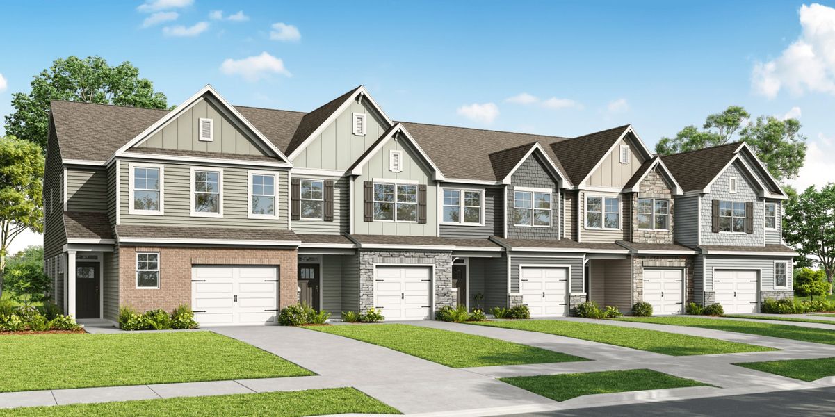 Representative exterior photo of a completed home built from the Ashland by Eastwood Homes in Blythe Mill Townhomes, Waxhaw, NC (Image 8). Representative exterior photo of a completed home built from the Ashland by Eastwood Homes in Blythe Mill Townhomes, Waxhaw, NC (Image 8).