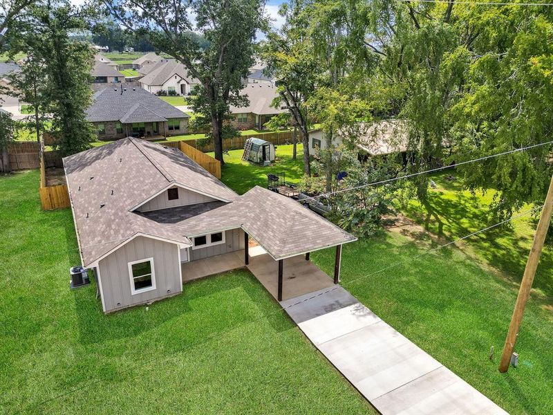 Aerial perspective of suburban area Aerial perspective of suburban area