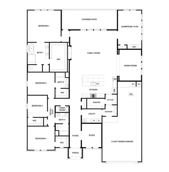 2D floor plan layout for the The Crowley by D.R. Horton in Sola Vista at West Cypress Hills, Spicewood, TX (Image 3). 2D floor plan layout for the The Crowley by D.R. Horton in Sola Vista at West Cypress Hills, Spicewood, TX (Image 3).