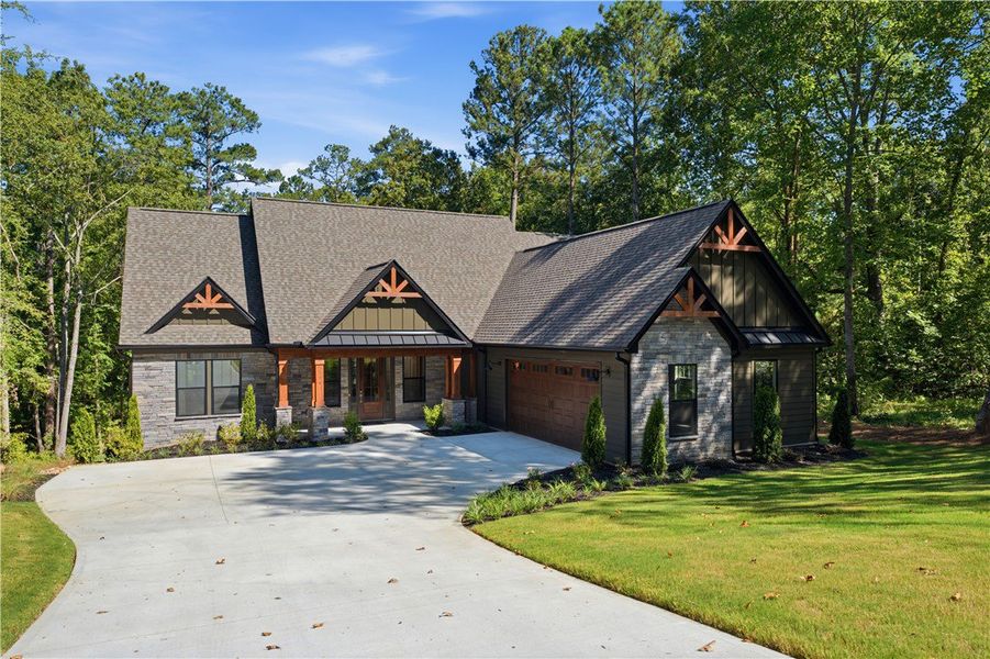 Natural stone and timber detailing define the arch