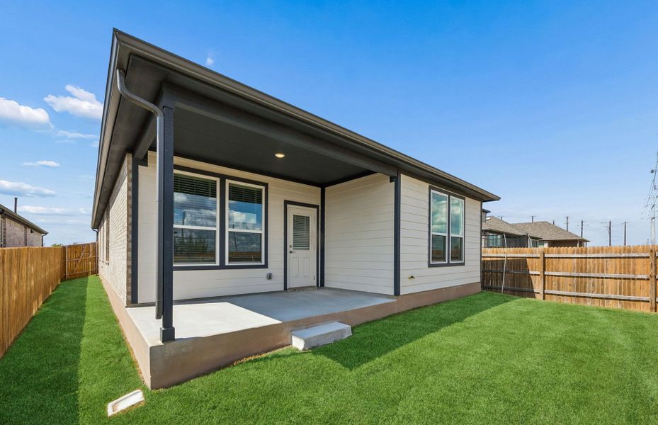 Exterior details and patio area of a home in Crosswinds, Kyle (Image 4).