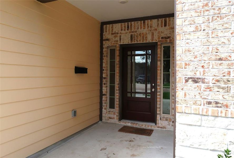 Elegant wood and glass main entry door.