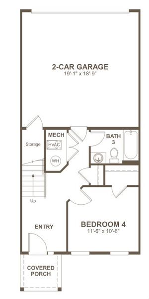 2D floor plan layout for the Kimberly by Richmond American Homes in The Crossings at Barton Village, Lebanon, TN (Image 4).