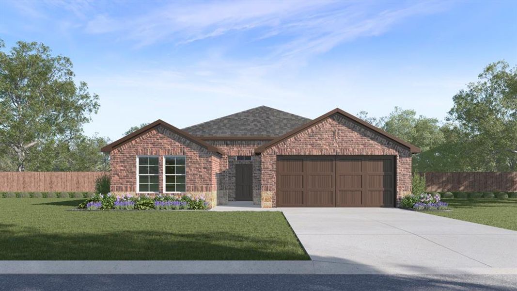 Front exterior of a new home in Saddlebrook, Waxahachie, TX, highlighting curb appeal (Image 1).