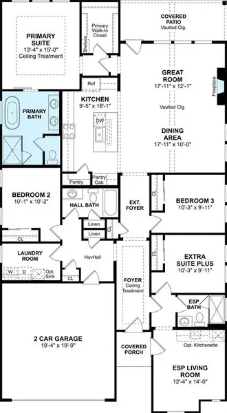 The Pasadena ESP floor plan by K. Hovnanian® Homes. 1st Floor shown. *Prices, plans, dimensions, features, specifications, materials, and availability of homes or communities are subject to change without notice or obligation.