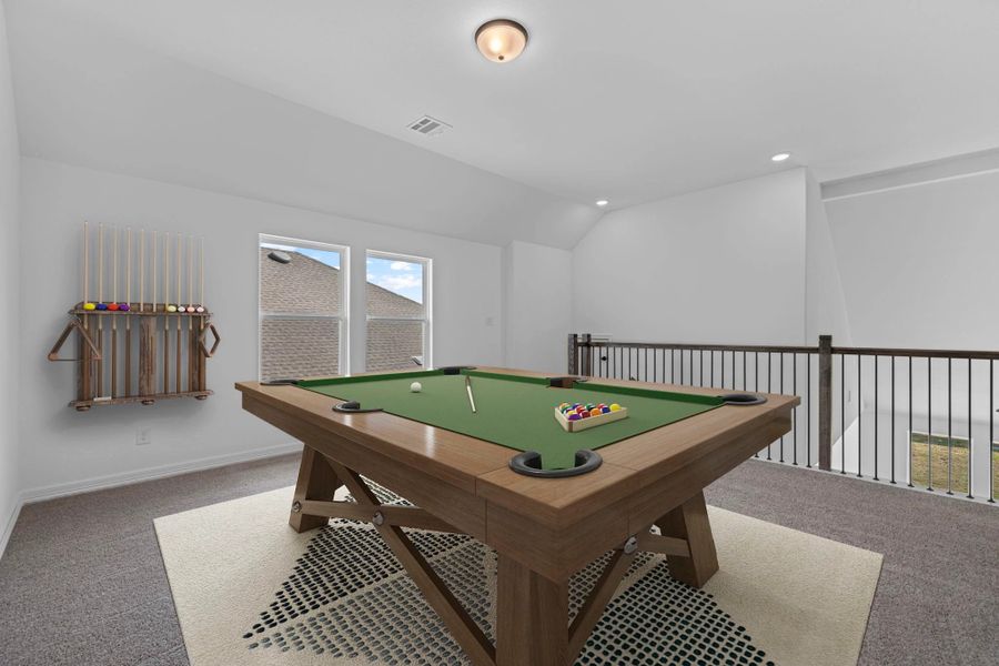 Upstairs game room. Note: Sample product photo. Actual exterior and interior selections may vary by homesite. Photo may be virtually staged