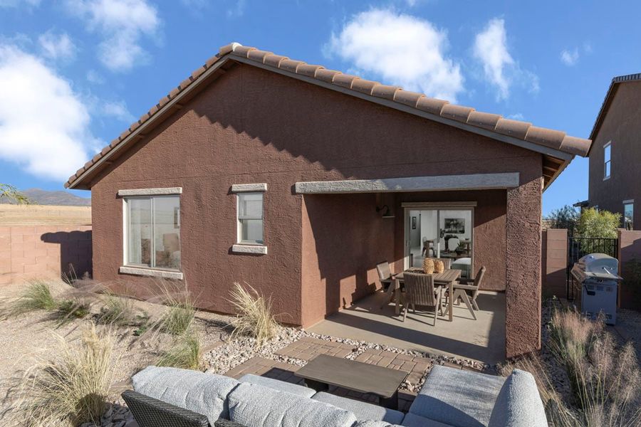 Representative exterior details of a home built from the 1465 Modeled by KB Home in Mandarina Reserve, Marana (Image 3).