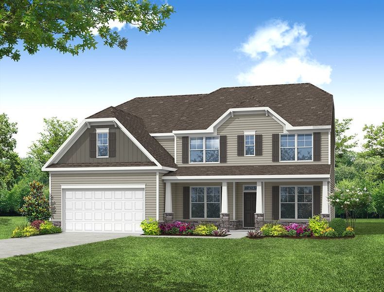 Representative exterior photo of a completed home built from the Charleston by Eastwood Homes in Arbordale Reserve, Blythewood, SC (Image 5). Representative exterior photo of a completed home built from the Charleston by Eastwood Homes in Arbordale Reserve, Blythewood, SC (Image 5).