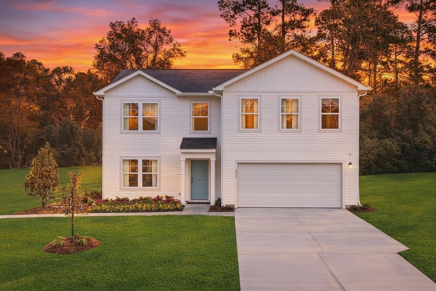 Front exterior of a new home in Essence at Elms Glen Single Family Homes, Ladson, SC, highlighting curb appeal (Image 2).
