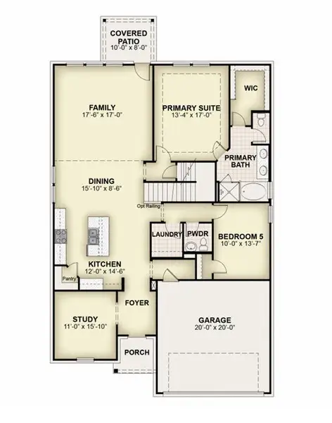 2D floor plan layout for the Freedom by Rockwell Homes in Wildflower Ranch, Fort Worth, TX (Image 5).