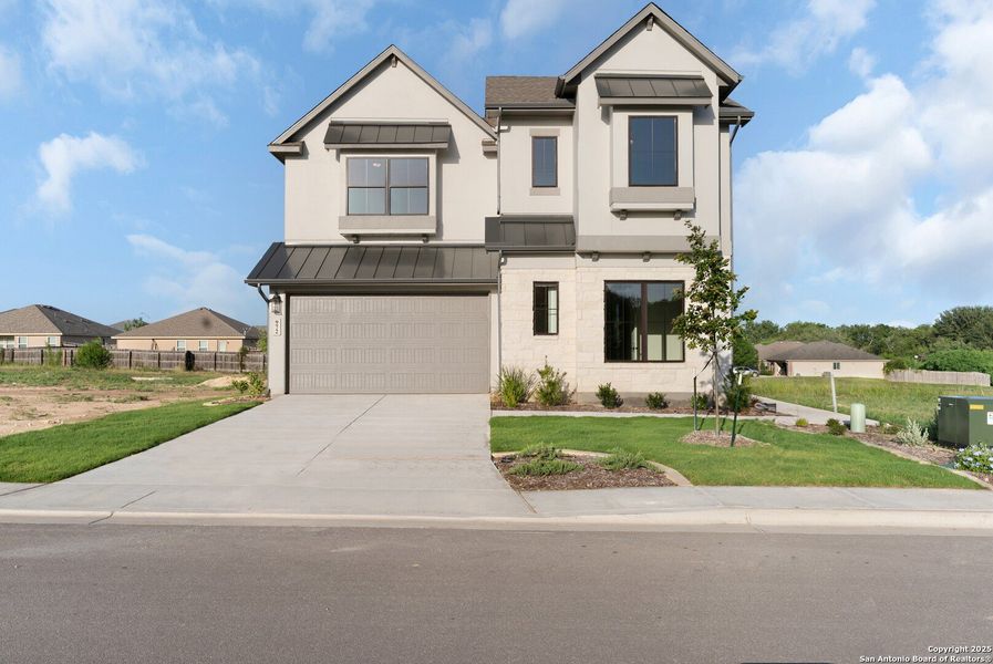Front exterior of a new home in Nolte Farms, Seguin, TX, highlighting curb appeal (Image 28).