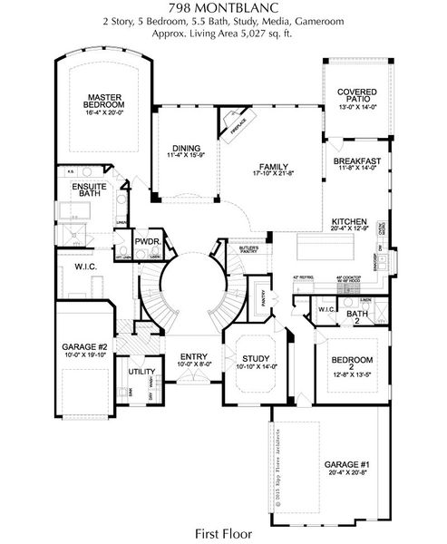 2D floor plan layout for the Montblanc by Landon Homes in Signature 74s, Frisco, TX (Image 2).