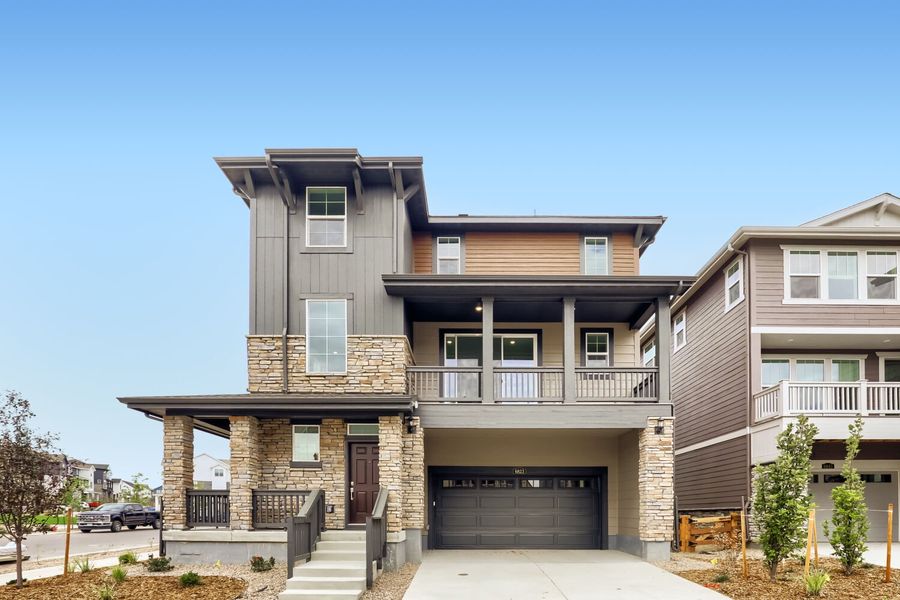 Front exterior of a new home in Parterre, Thornton, CO, highlighting curb appeal (Image 1). Front exterior of a new home in Parterre, Thornton, CO, highlighting curb appeal (Image 1).