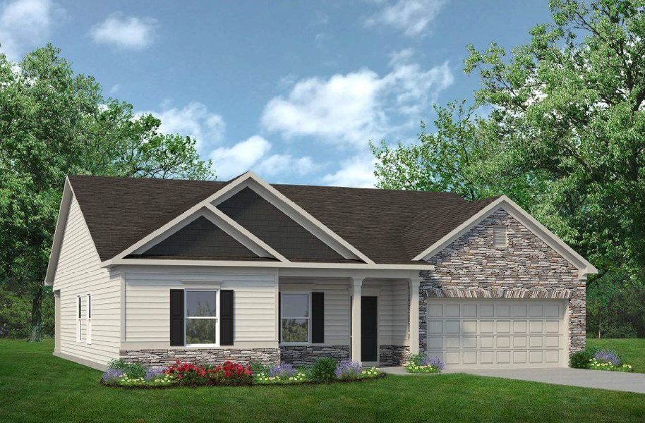 Front exterior of a new home in Hampshire Hills, Columbia, TN, highlighting curb appeal (Image 1).