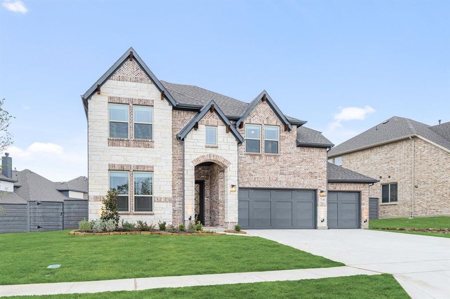 Front exterior of a new home in Union Park Classic 55, Little Elm, TX, highlighting curb appeal (Image 1).