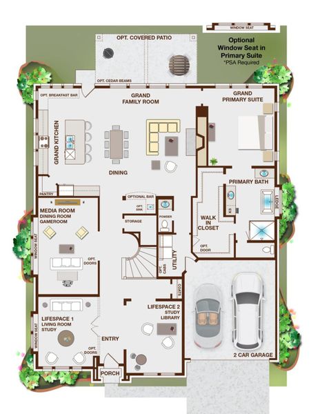 2D floor plan layout for the Grand Monterra II by Grand Homes in Grand Oaks, Celina, TX (Image 3).