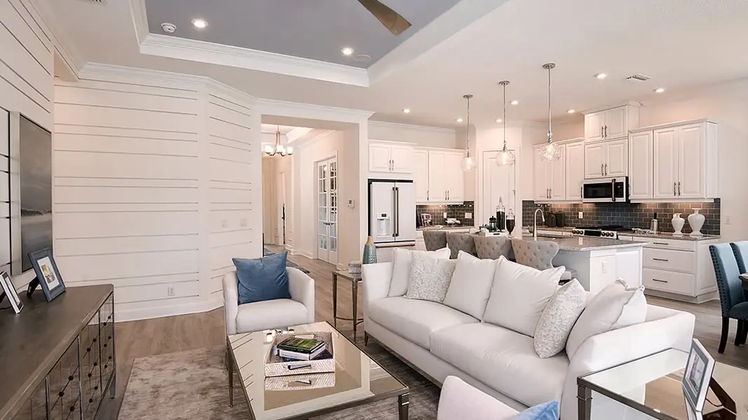 Furnished interior view inside a new home in Esplanade at Azario Lakewood Ranch, Bradenton (Image 3). Furnished interior view inside a new home in Esplanade at Azario Lakewood Ranch, Bradenton (Image 3).