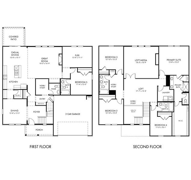 2D floor plan layout for the Bloomington by Meritage Homes in Chestnut Grove, Greer, SC (Image 3). 2D floor plan layout for the Bloomington by Meritage Homes in Chestnut Grove, Greer, SC (Image 3).