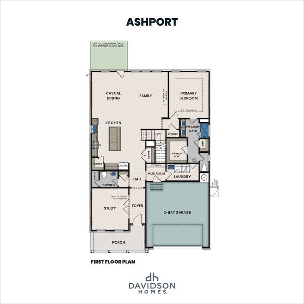 2D floor plan layout for the The Ashport G by Davidson Homes LLC in Windgate, Mooresville, NC (Image 2).