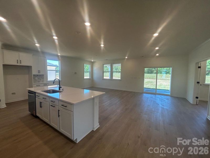 Open kitchen and living space. Open kitchen and living space.