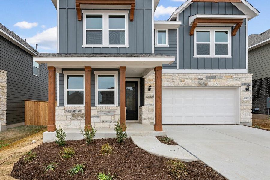 Front exterior of a new home in Patterson Ranch, Georgetown, TX, highlighting curb appeal (Image 20).