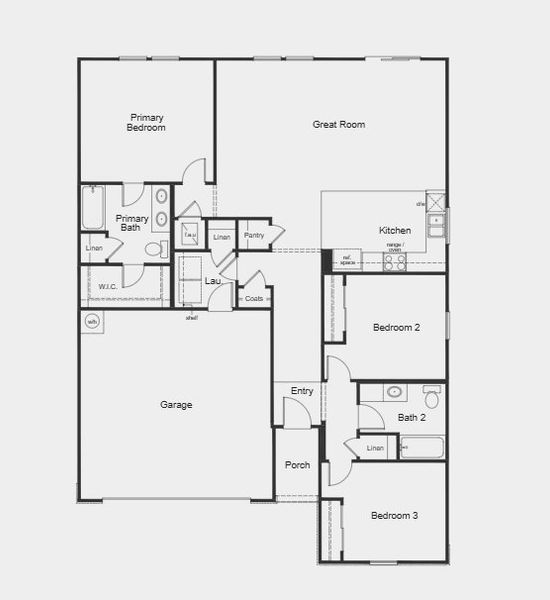 2D floor plan layout for the Plan 1541 by KB Home in Hawkes Meadow, Jacksonville, FL (Image 3).