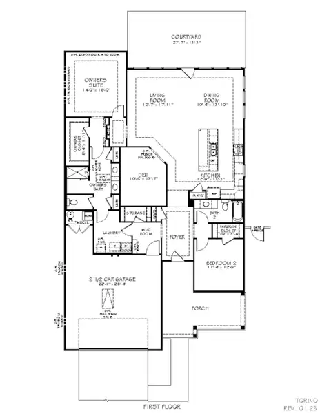 2D floor plan layout for the Torino by Epcon Communities in The Courtyards at Oak Grove, Durham, NC (Image 3).
