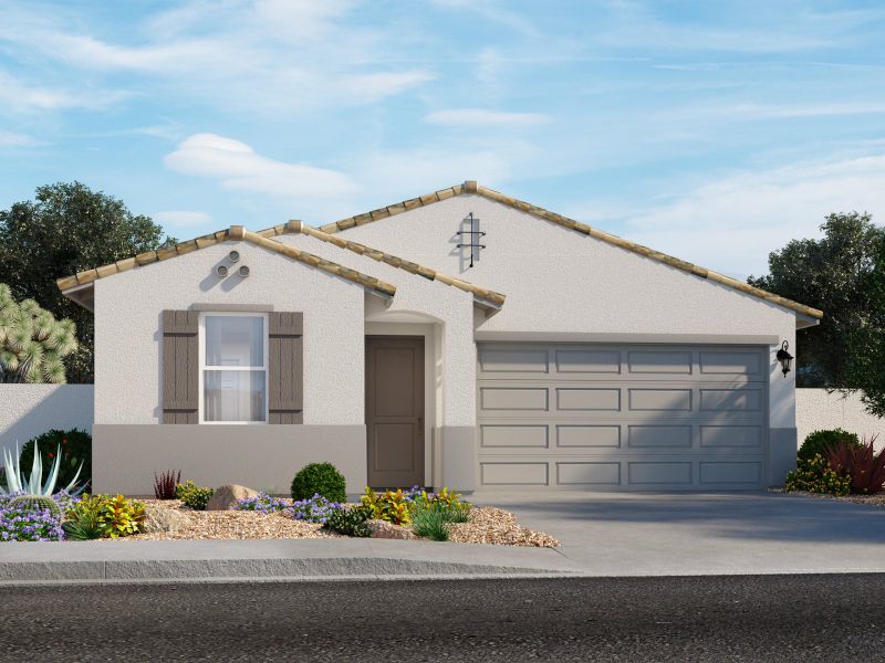 Front exterior of a home in the Mountain View Estates Signature Series community, located in Buckeye, AZ (Image 11).