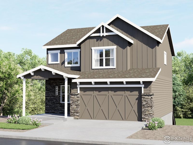 Front exterior of a new home in Wilson Commons, Loveland, CO, highlighting curb appeal (Image 5). Front exterior of a new home in Wilson Commons, Loveland, CO, highlighting curb appeal (Image 5).