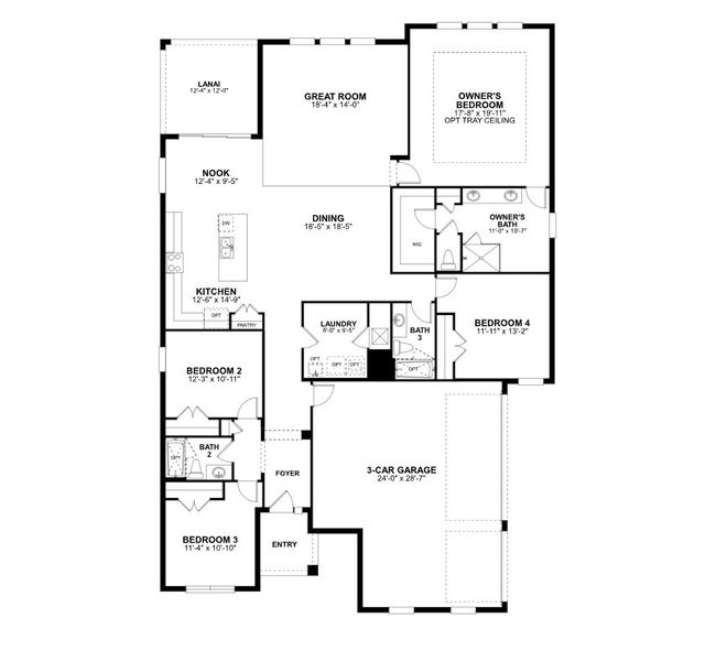 2D floor plan layout for the Corina II Sl by M/I Homes in Willow Run, Apopka, FL (Image 3).